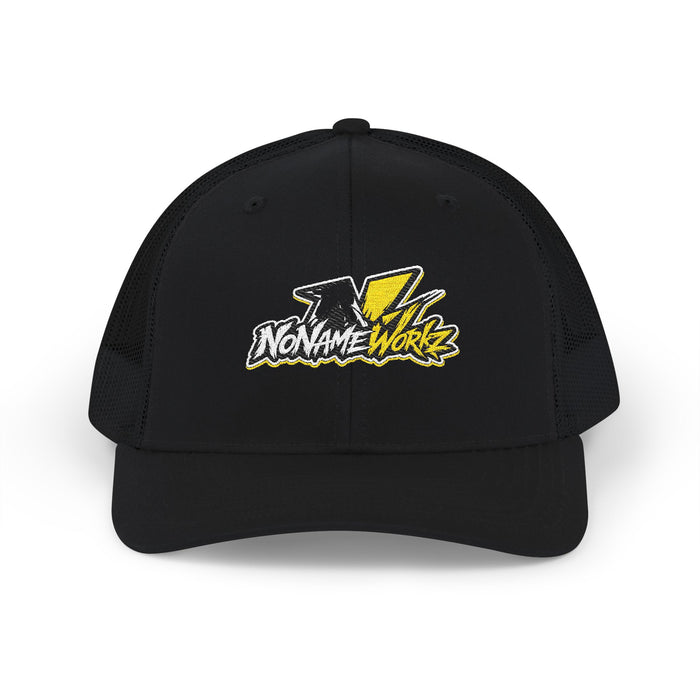 NoNameWorkz Embroidered Snapback Hat | Premium Motocross & Streetwear Cap (Black, Yellow Accent)