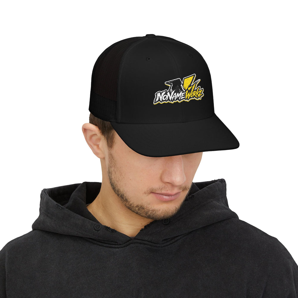 NoNameWorkz Embroidered Snapback Hat | Premium Motocross & Streetwear Cap (Black, Yellow Accent)
